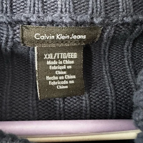 Men's Navy Blue Full-Zip Sweater - Picture 3 of 5